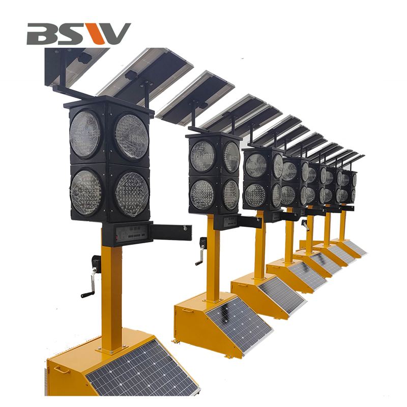 Portable 200m 300mm Smart LED Traffic Signal Lights Red-Yellow-Green Solar Powered